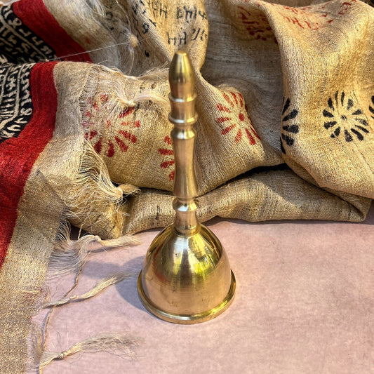 AUM Pure Brass Handheld Pooja Bell for Aarti & Prayer - 5.2 Inch Height
