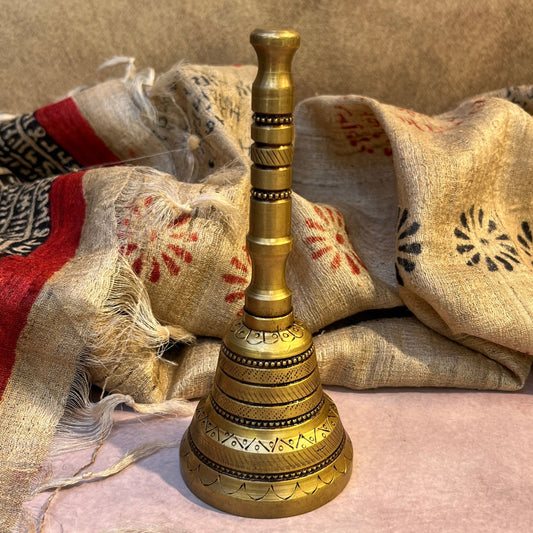 AUM Pure Brass Engraved Aarti Bell - 5.9 Inch Height