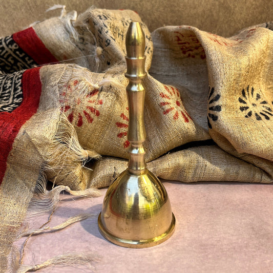 AUM Pure Brass Handheld Pooja Bell for Aarti & Prayer - 5.2 Inch Height