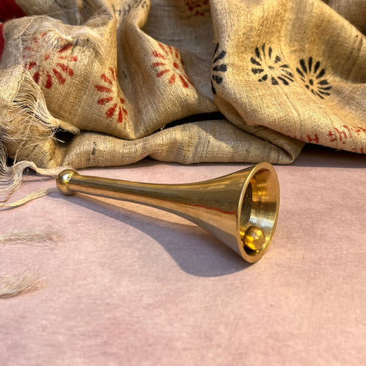 AUM Pure Brass Puja Bell – Sleek Cone shape Long Handle Aarti Bell - 4.9 Inch Height