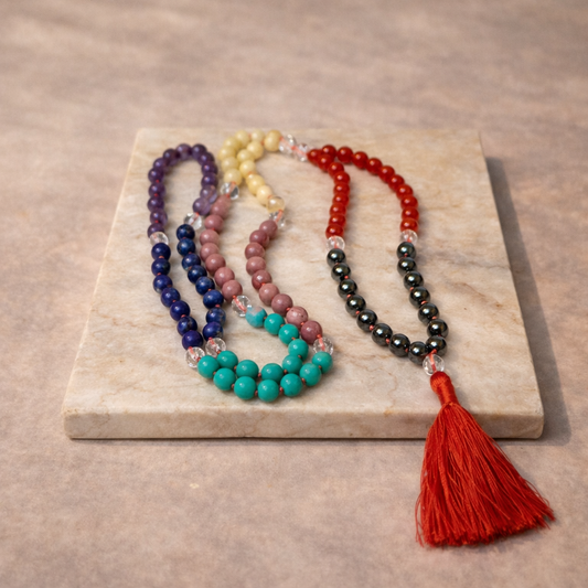 AUM 7 Chakra Crystal Jap Mala