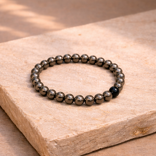 AUM Pyrite Power Bracelet : Money : Large Beads : Peru Pyrite