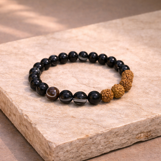 AUM Super Protection & Grounding Bracelet : Sulemani Haqiq • Rudraksha : Large Beads