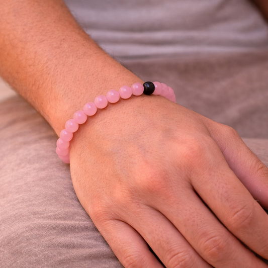 AUM Rose Quartz Balance Bracelet Large Beads : Love and Harmony
