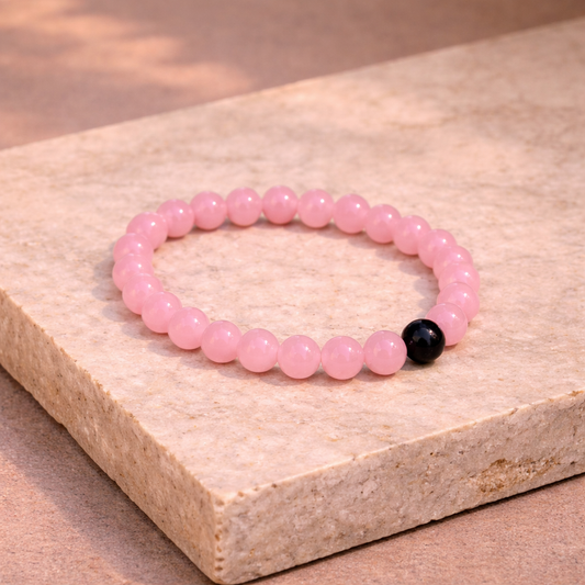 AUM Rose Quartz Balance Bracelet Large Beads : Love and Harmony