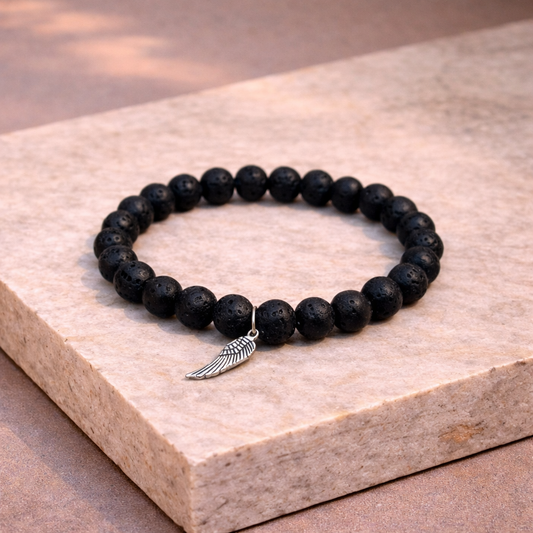 AUM Lava Stone Feather Bracelet