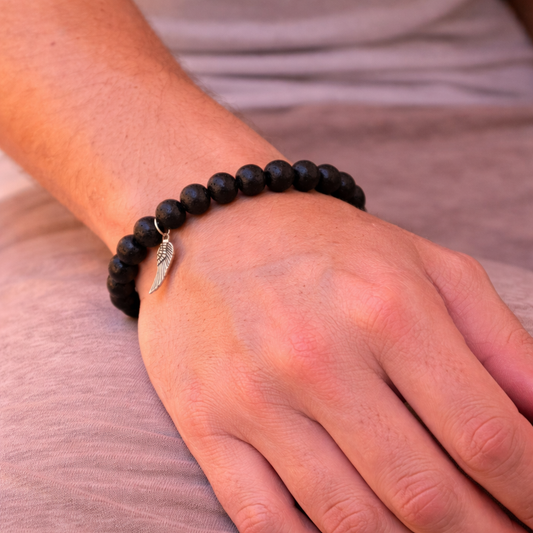 AUM Lava Stone Feather Bracelet