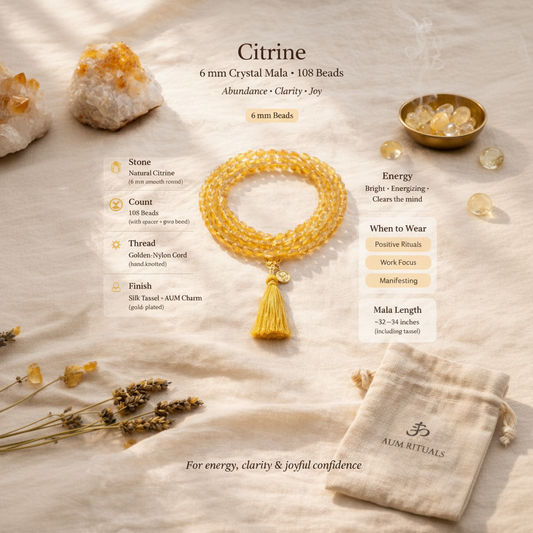AUM Citrine Crystal Meditation Mala Medium Beads 108