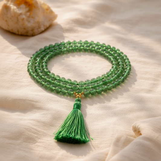 AUM Green Aventurine Crystal Meditation Mala Small Beads 108