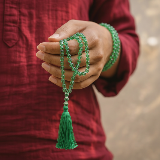 AUM Green Aventurine Crystal Meditation Mala Small Beads 108