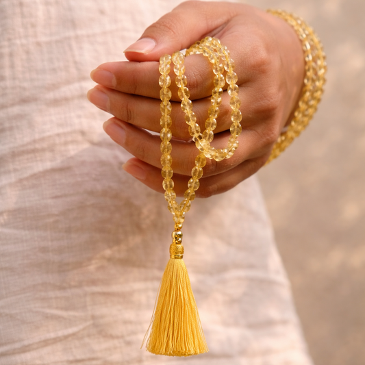 AUM Pure Citrine Crystal 108 Beads 6mm Meditation Mala