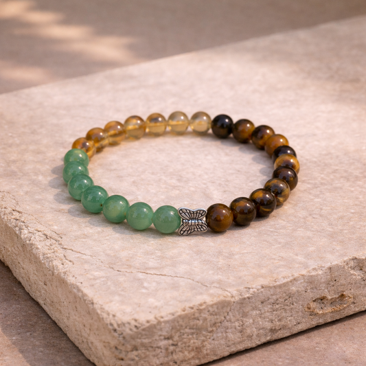 AUM Growth & Abundance Bracelet : Citrine, Green Aventurine, Tiger’s Eye
