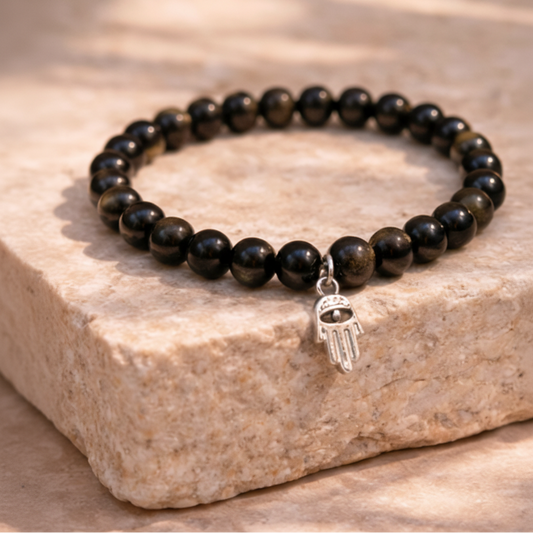 AUM Pure Black Obsidian Bracelet