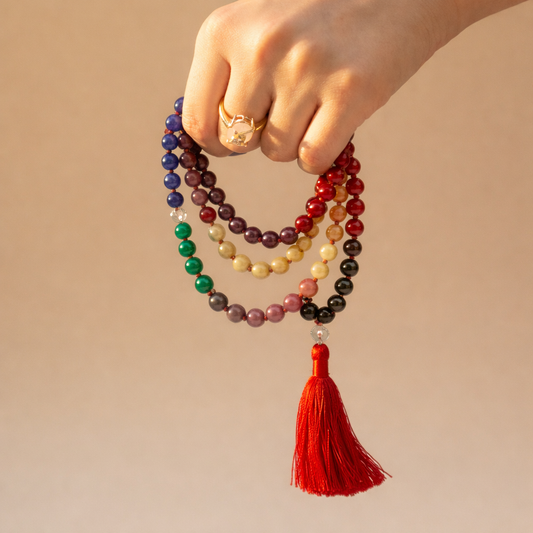 AUM 7 Chakra Crystal Jap Mala