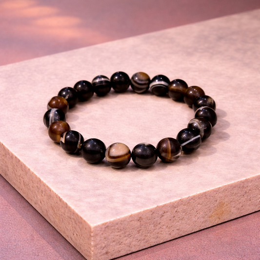 AUM Original Sulemani Hakik (Black Agate) Bracelet 8 mm beads