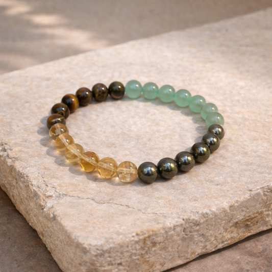 AUM Abundance & Action Bracelet : Citrine, Green Aventurine, Tiger’s Eye, Pyrite