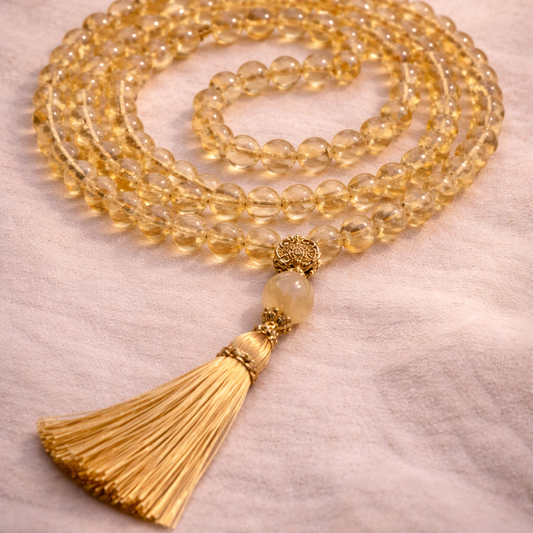 AUM Citrine Crystal Meditation Mala Medium Beads 108