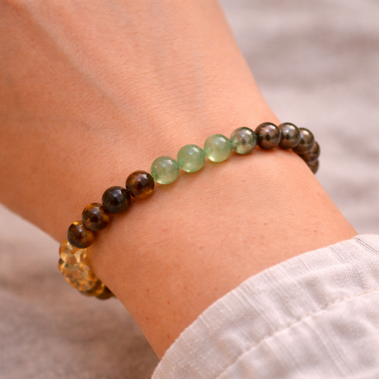 AUM Abundance & Action Bracelet : Citrine, Green Aventurine, Tiger’s Eye, Pyrite
