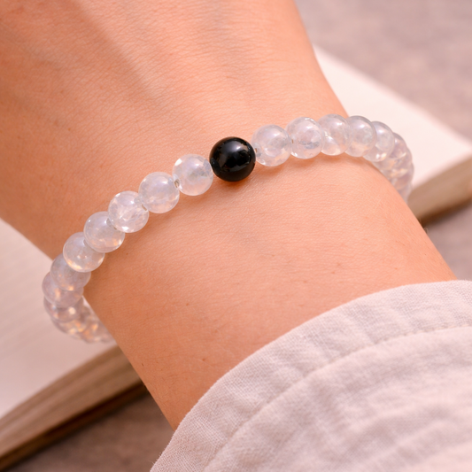 AUM Calm & Clarity Moonstone & Black Onyx Bracelet