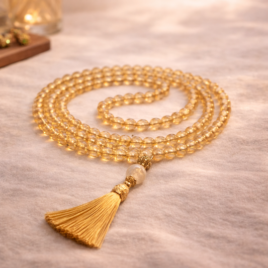 AUM Pure Citrine Crystal 108 Beads 6mm Meditation Mala