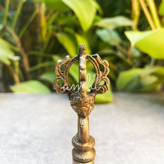 AUM Antique Pure Brass Handbell with Intricate Tibetan Carving