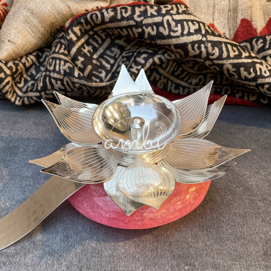 AUM Lotus Jyot Silver Plated Diya