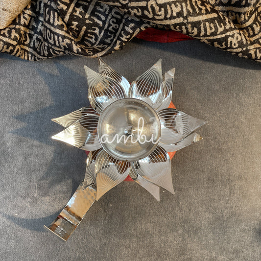 AUM Lotus Jyot Silver Plated Diya
