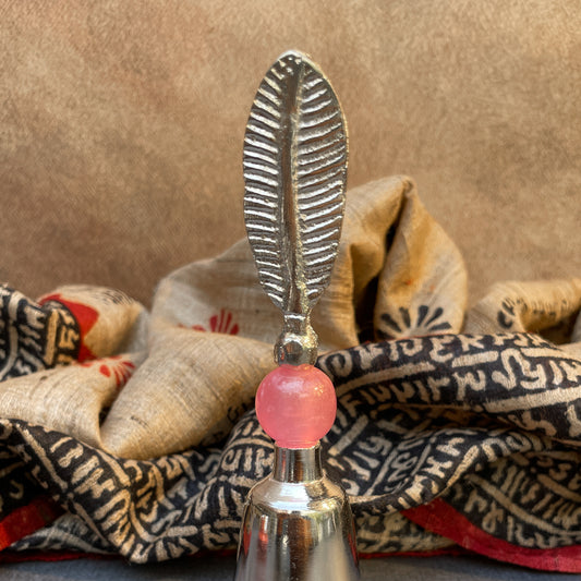 AUM Handcrafted Silver-Plated Brass Pooja Bell (Ghanti) with Feather Handle