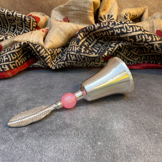 AUM Handcrafted Silver-Plated Brass Pooja Bell (Ghanti) with Feather Handle