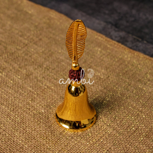 AUM Pure Brass Handheld Pooja Bell with Leaf Handle – Antique Finish