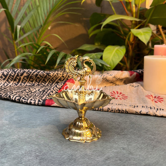 AUM 100% Pure Brass Pooja Deepam / Deepak - 5 Baati Small