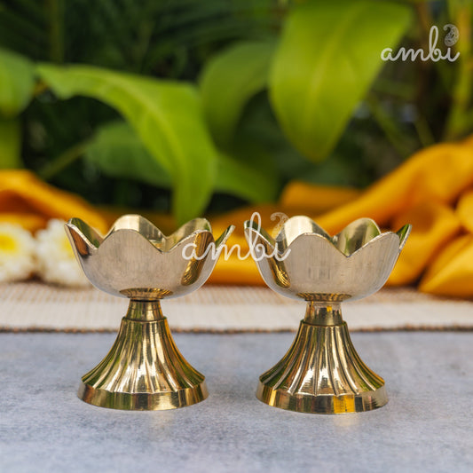 AUM Pure Brass Kamal / Lotus Diya - Set of 2 - 2.4 Inch Height