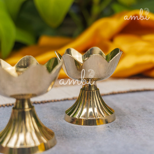AUM Pure Brass Kamal / Lotus Diya - Set of 2 - 2.4 Inch Height