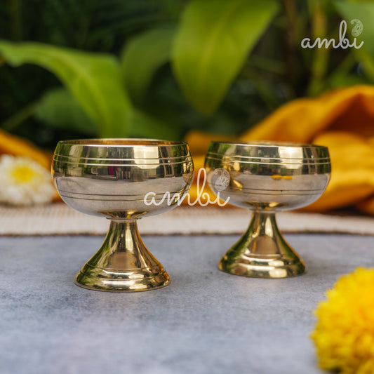 AUM Pure Brass Round Diya - Set of 2 - 2.4 Inch height