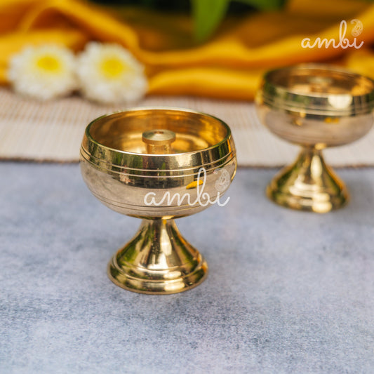 AUM Pure Brass Round Diya - Set of 2 - 2.4 Inch height