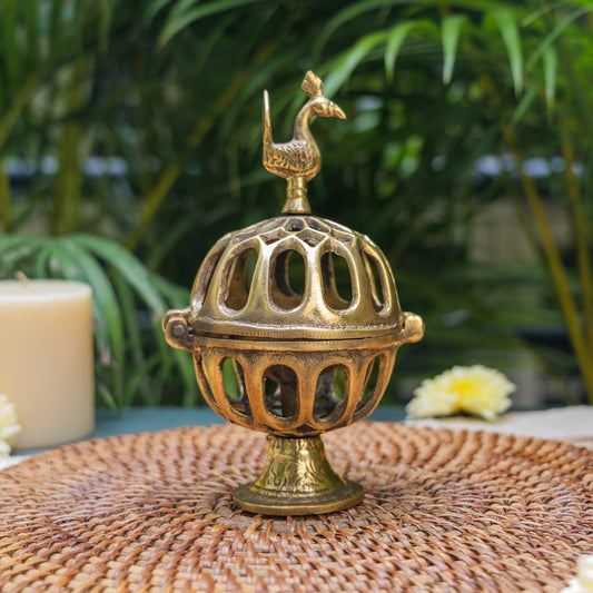 AUM Pure Brass Vintage Dhoop Dani Incense Burner Dhuni
