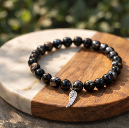 AUM Protection & Grounding : Onyx, Black Obsidian, Hematite and Tourmaline Bracelet