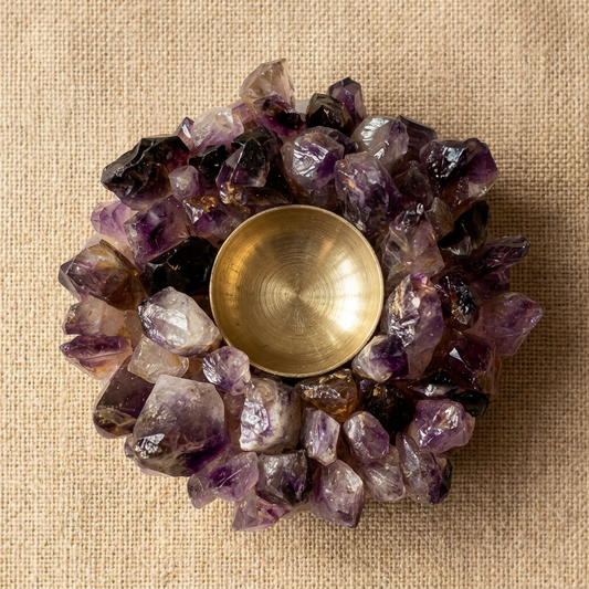 AUM Amethyst Crystal Diya Holder
