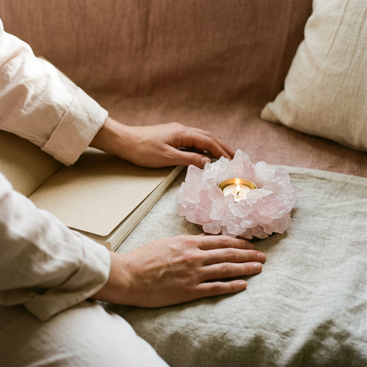 AUM Rose Quartz Diya Holder