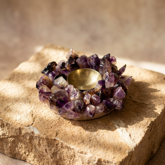 AUM Amethyst Crystal Diya Holder