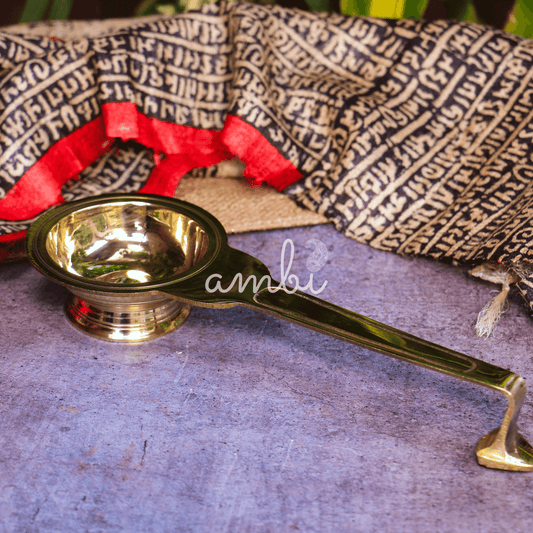 AUM 100% Pure Brass Pooja Aarti Deepam / Deepak / Diya - Length - 25 cms (10 inches)
