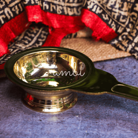 AUM 100% Pure Brass Pooja Aarti Deepam / Deepak / Diya - Length - 25 cms (10 inches)