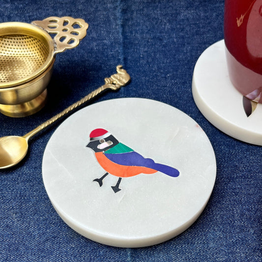 AUM Bird Motif Marble Coaster for Crystal Stones