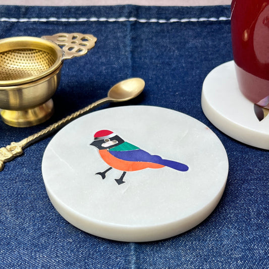 AUM Bird Motif Marble Coaster for Crystal Stones