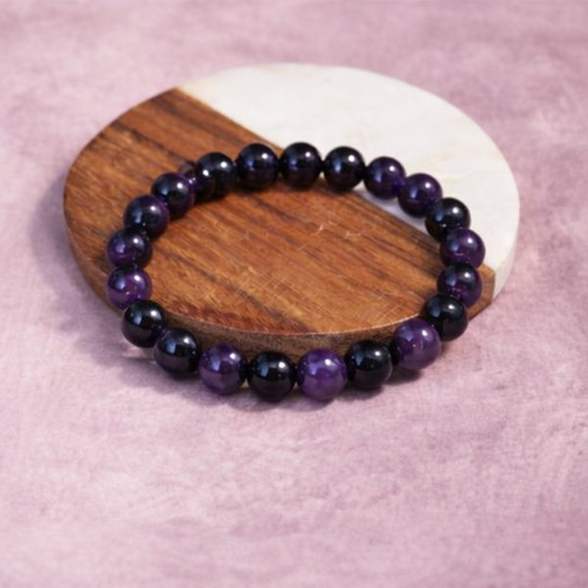 AUM Protection & Calm Bracelet : Amethyst, Black Tourmaline