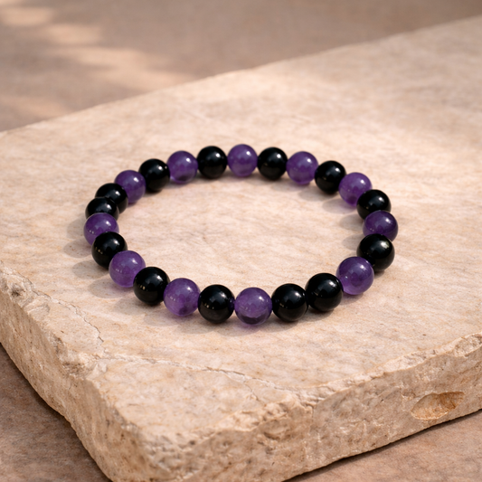 AUM Anxiety Relief Bracelet – Amethyst & Black Tourmaline