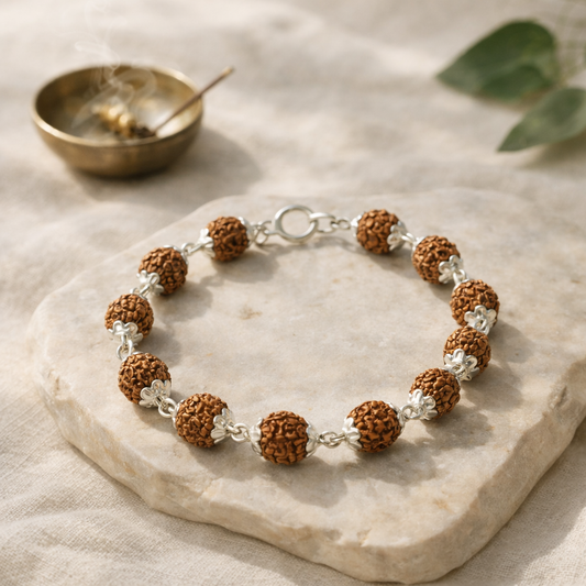 AUM Pure Silver & 5 Mukhi Rudraksha Bracelet