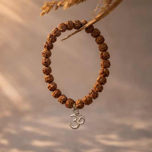 AUM 5 Mukhi Rudraksha Large Nepali Beads Bracelet