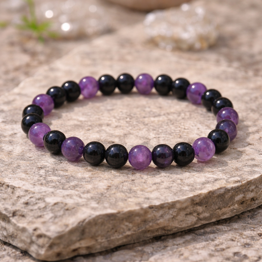 AUM Protection & Calm Bracelet : Amethyst, Black Tourmaline