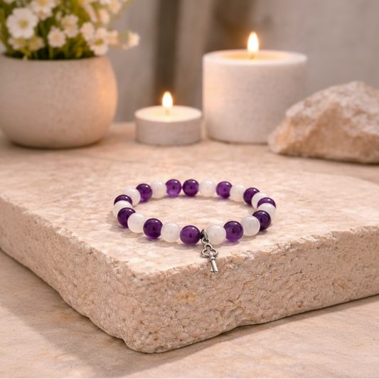 AUM Sleep, Calm & Intuition Bracelet : Amethyst, Moonstone